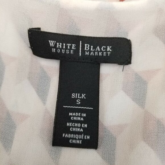 White House Black Market S Silk Shirt Top Lined Hi Low Shell Geometric V Neck - Picture 5 of 6